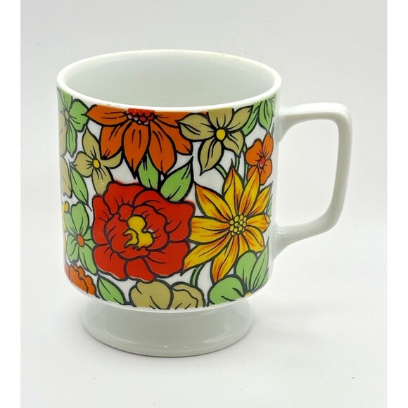 Vintage 1970s Set of 2 Royal Sealy Flower Power Coffee Tea Cups Mugs Used - Picture 3 of 16